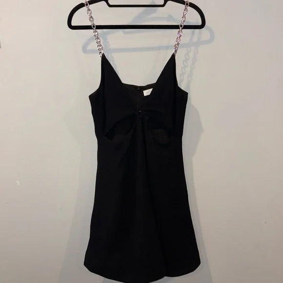 Jonathan Simkhai Ellis Crystal Strap Cut Out Mini Dress Size 4 Black/Silver - Picture 7 of 16